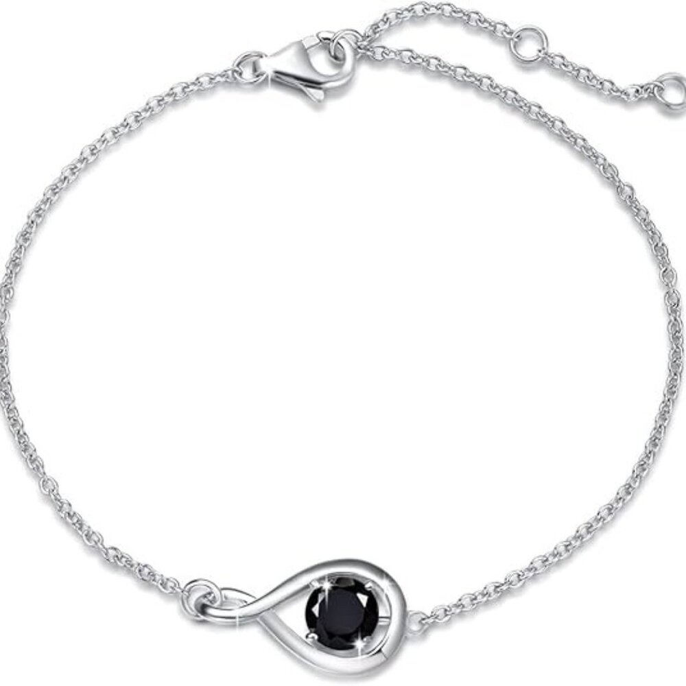 Love Bracelet 925 Sterling Silver Infinity Birthstone Bracelet - Black Silver